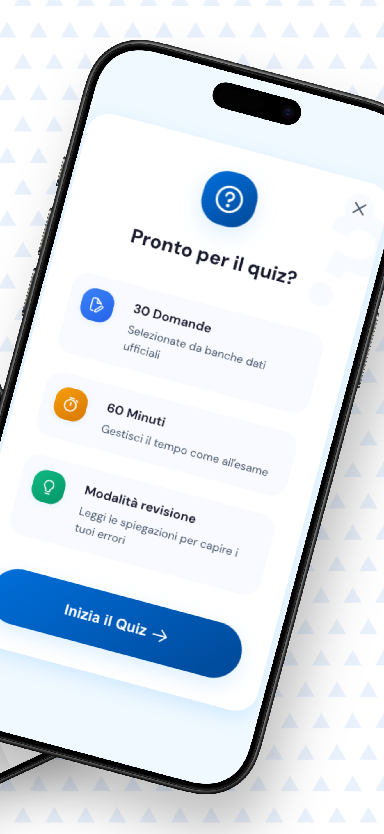 Schermata quiz con domanda a risposta multipla e timer